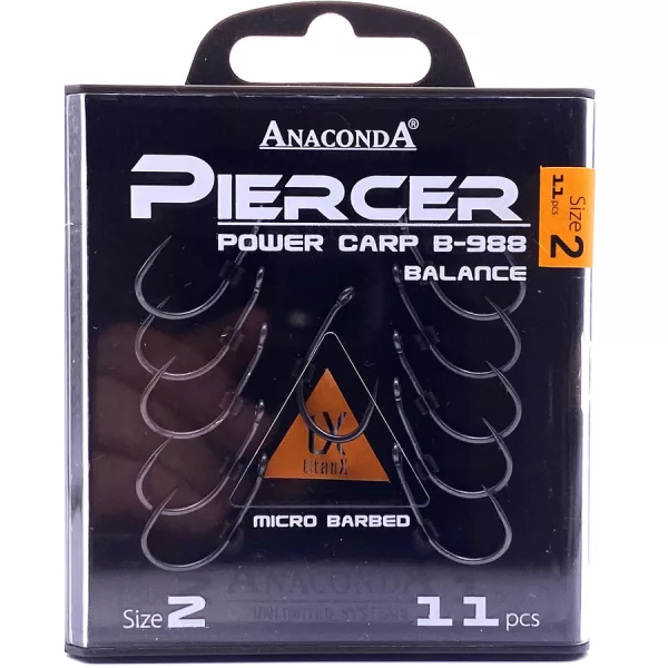 Anaconda Piercer Power Carp B-988 2 Füles, Szakállas Pontyozó Horog 11db