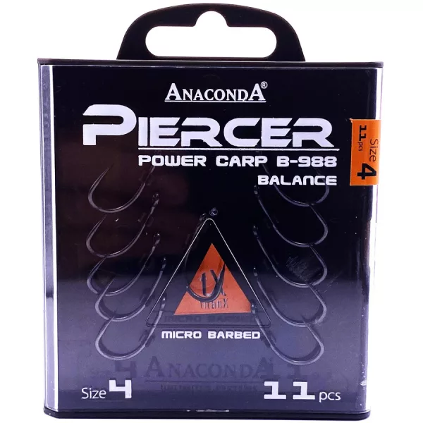 Anaconda Piercer Power Carp B-988 4 Füles, Szakállas Pontyozó Horog 11db