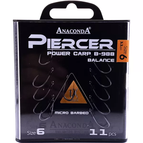 Anaconda Piercer Power Carp B-988 6 Füles, Szakállas Pontyozó Horog 11db