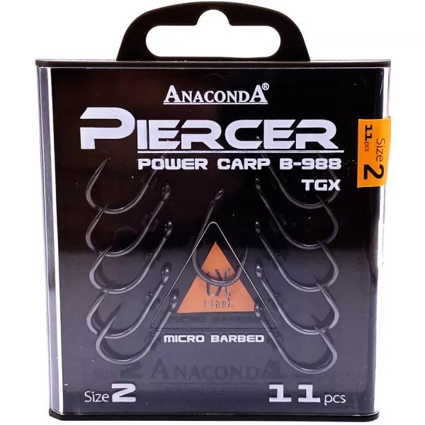 Anaconda Piercer Power Carp B-988 TGX 2 Füles, Szakállas Pontyozó Horog 11db