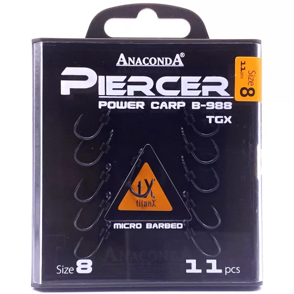 Anaconda Piercer Power Carp B-988 TGX 8 Füles, Szakállas Pontyozó Horog 11db