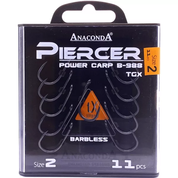 Anaconda Piercer Power Carp B-988 TGX 2 Füles, Szakáll Nélküli Pontyozó Horog 11db