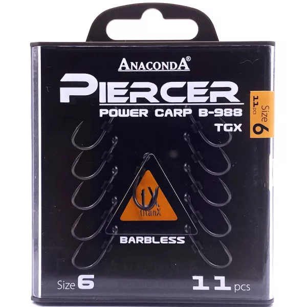 Anaconda Piercer Power Carp B-988 TGX 6 Füles, Szakáll Nélküli Pontyozó Horog 11db