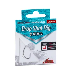   Iron Claw Kona Drop Shot Rig L40602 1 Füles, Szakállas Előkötött Horog 4db