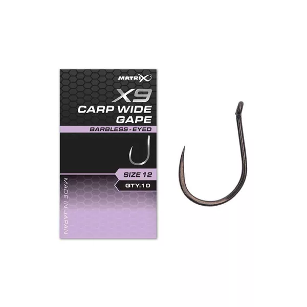 Matrix X9 Carp Wide Gape 12 Barbless S ušicom, udica bez bodlje 10kom