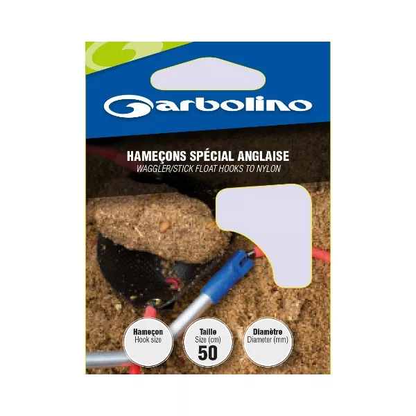 Garbolino Waggler/Stick Float Hooks To Nylon 14 sa pločicom, s bradom, monofilamentne predvezane udice 10 kom