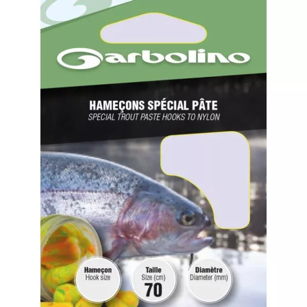 Garbolino Trout Paste Hooks To Nylon 4 sa pločicom, s bradom, monofilamentne predvezane udice 10 kom
