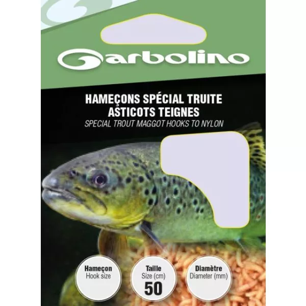 Garbolino Trout Maggot Hooks To Nylon 14 sa pločicom, s bradom, monofilamentne predvezane udice 10 kom