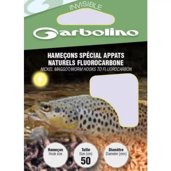 Garbolino Nickel Maggot/Worm Hooks To Fluorocarbon 16 sa pločicom, s bradom, monofilamentne predvezane udice 10 kom