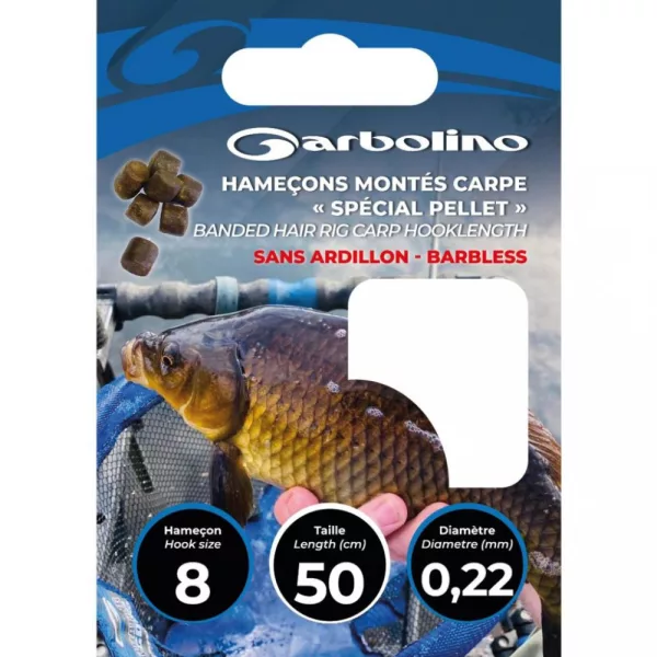Garbolino Special Pellet Carp Hook To Nylon 0,22mm 50cm 8 S lopaticom Bezbrada Monofilna Predvezana Udica 10 kom
