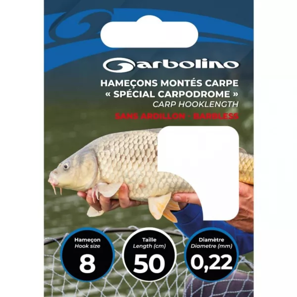 Garbolino Special Carpodrome Hook To Nylon 0,22mm 50cm 8 S lopaticom, Bezbrada Monofilna Predvezana Udica 10 kom