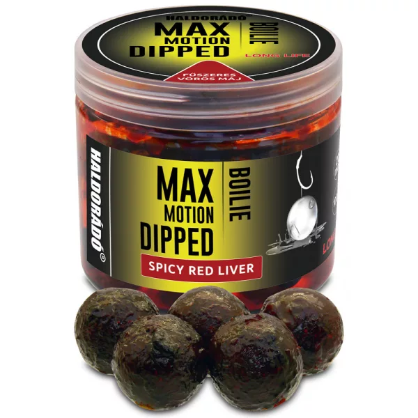 Haldorádó Max Motion Boilie Dipped Začinjena crvena jetra 100gr 20mm Boilie