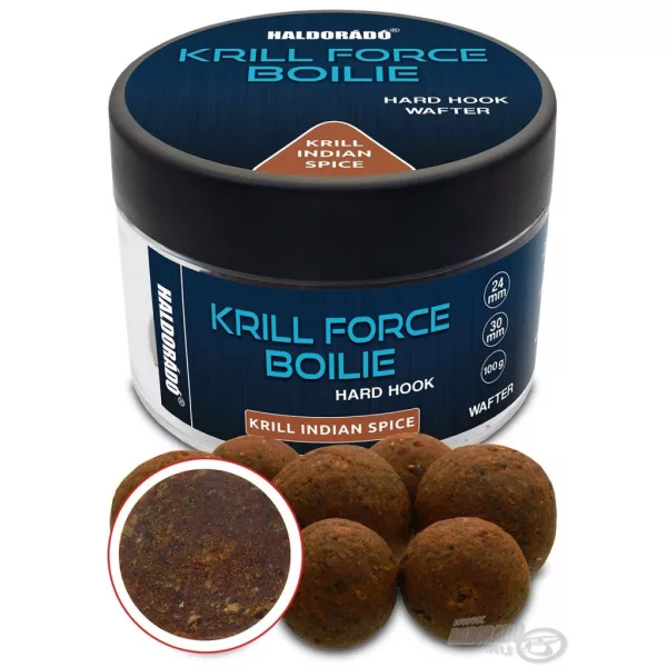 Haldorádó Krill Force Boilie Hard Hook Wafter 24, 30 mm Krill Indian Spice Bojla za mamčenje 100gr