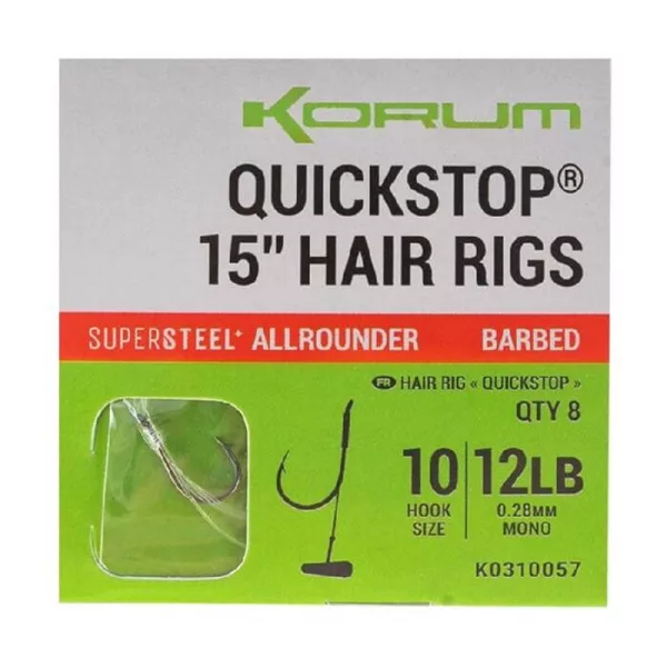 Korum 38cm Big Fish Hair Rigs W/Quickstops Size 8 S okom S bradom Monofilni predvezani udici