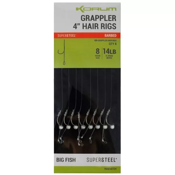 Korum Grappler Hair Rigs 10cm 10 Monofil udica s bradom i ušicom