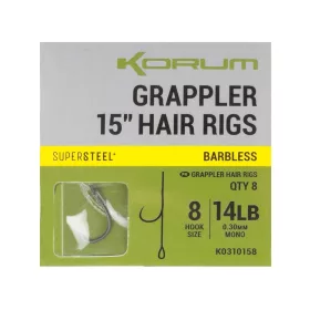   Korum Grappler Hair Rigs 38cm 8 Bezbrada monofilna predvezna udica s ušicom