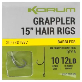   Korum Grappler Hair Rigs 38cm 10 Bezbrada monofilna predvezna udica s ušicom