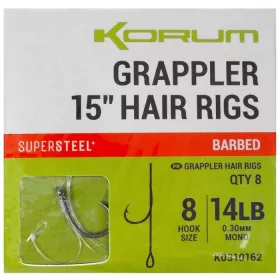   Korum Grappler Hair Rigs 38cm 10 Monofilna predvezna udica s bradom i ušicom