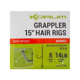   Korum Grappler Hair Rigs 38cm 14 Monofilna predvezna udica s bradom i ušicom