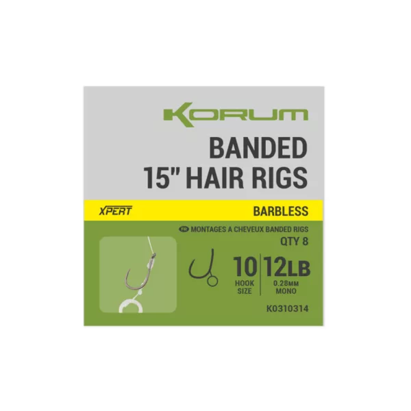 Korum Banded Hair Rigs 14 Barbless Udice bez brka s omčom, predvezane, 8 kom