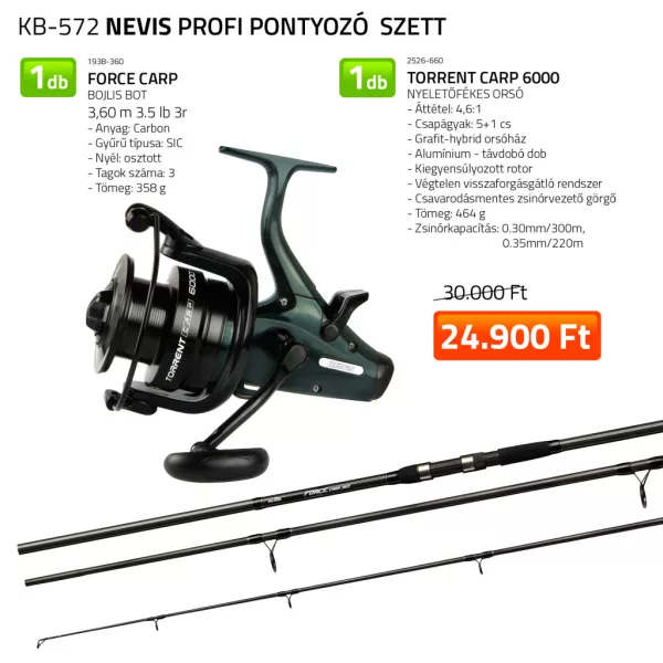 Nevis Force Carp 3,60m 3,5lb Šaranski štap + Torrent Carp 6000 Rola sa slobodnim hodom Šaranski ribolovni set