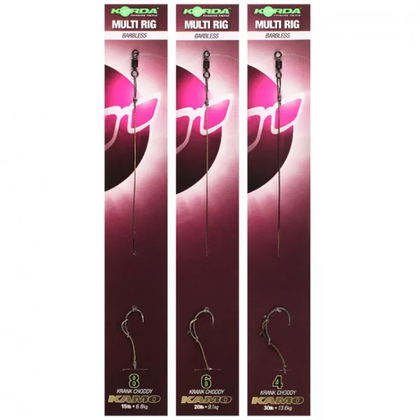 Korda Multi Rig size 4 Barbless Krank Choddy, Kamo 30lb - vezana šaranska udica