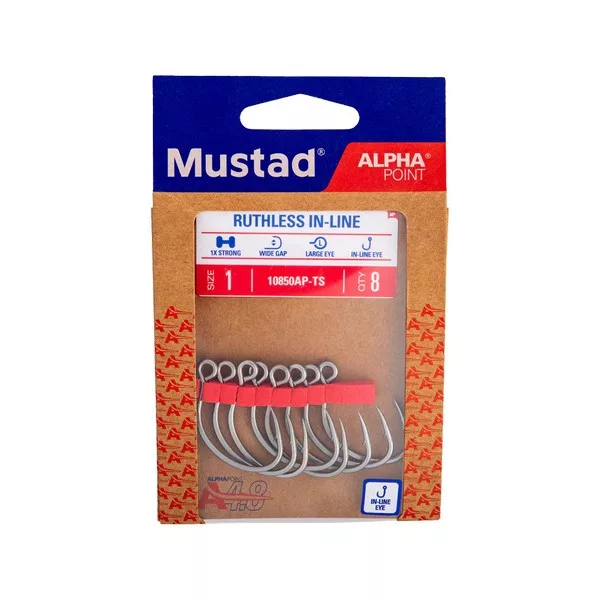 Mustad Ruthless In-Line Titan Steel 5/0 udica s ušicom i bodljom za varaličarenje 10kom