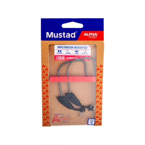 Mustad Infiltrator Weighted 6/0 10gr Ponderirana Offset Udica 2kom