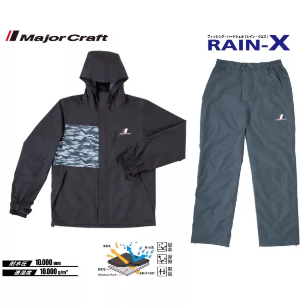 Major Craft Rain-X Crno Dvodijelno Kišno Odijelo M