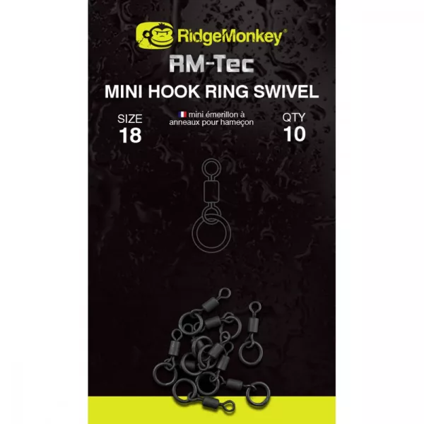 Ridgemonkey Rm-Tec Mini Hook Ring Swivel Mikro Okretnica s Prstenom 10Db