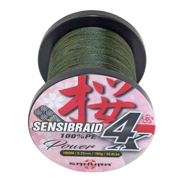 Sakura Sensibraid 4 pletena struna - GREEN 1000 M - 0.40 mm / 30Kg / 66Lbs