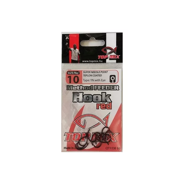 Top Mix Method Feeder Crvena 10 s okcem, Bodljikava Udica za šarana 10 kom
