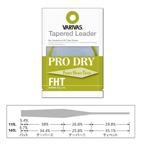 Varivas Sužavajući Predvez Tapered Leader Pro Dry FHT 7X 4,26m 0,104-0,38mm Predvez za mušičarenje