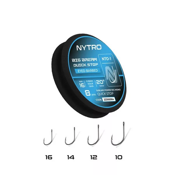 Nytro NTO1 Big Bream 10 0,19mm 50cm Előkötött Füles, Szakállas Quick-Stop Horog 8db