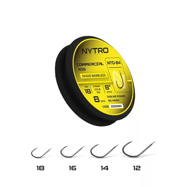 Nytro NTO4 Commercial 12 0,13mm 20cm Előkötött Lapkás, Szakáll Nélküli Horog 8db