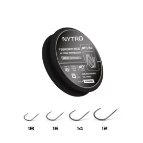  Nytro NTO4 Fine Feeder 16 0,13mm 100cm Előkötött Lapkás, Szakáll Nélküli Horog 8db